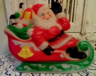 Vintage 1970 Empire Plastic Blow Mold Santa In Sleigh Light 13 Inch Usa