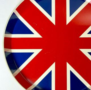 Vintage British Union Jack Flag 12 " Round Metal Serving Tray Great Britain Decor