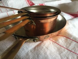 Four Vintage Copper Measuring Cups Plus A Pan,  Skillet,  display 2