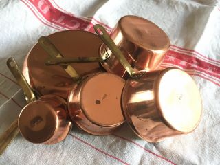 Four Vintage Copper Measuring Cups Plus A Pan,  Skillet,  display 3