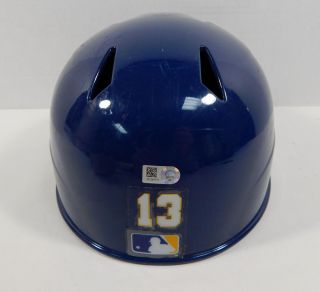 2017 Milwaukee Brewers Andrew Susac 13 Game Issued Navy RBG Catching Helmet 3