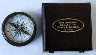 Antique Brass Nautical Vintage Stanley London Poem Compass Rosewood Wooden Box