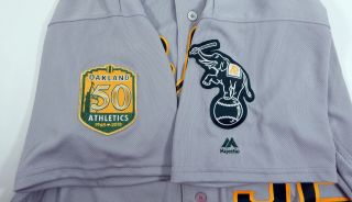 2018 Oakland Athletics A ' s Ryan Buchter 52 Game Issued Grey Jersey 50th Patch 3