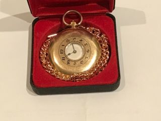 An Antique 9ct Gold Half Hunter Pocket Watch With Double Albert Chain