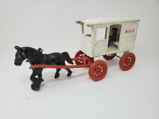 Vintage Kenton Horse Drawn Milk Wagon Cast Iron With Driver Rare Antique Toy