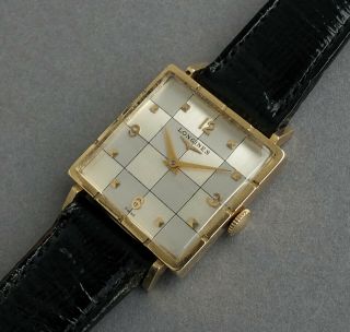 Longines Checkerboard 14k Solid Gold Art Deco Gents Vintage Watch 1951