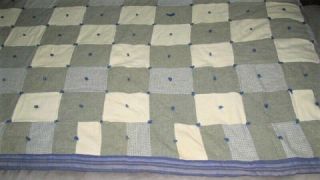 Vtg Antique Grey Off White Wool Tied Patchwork Comforter Quilt Lodge Cabin Farm