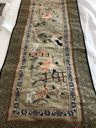 Vintage Chinese Hand Embroidered Silk Panel Tapestry Stalk Bird Butterfly