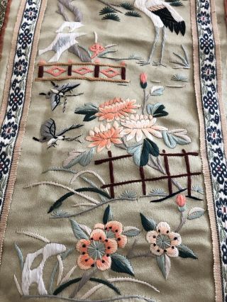 Vintage Chinese Hand Embroidered Silk Panel Tapestry Stalk Bird Butterfly 3