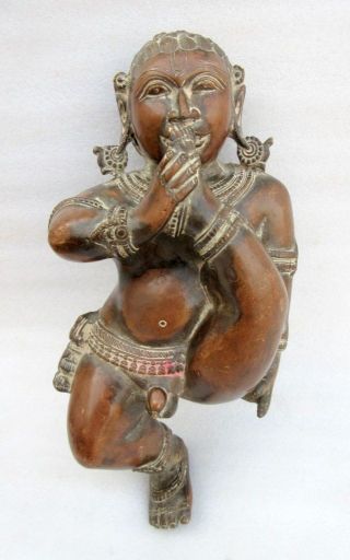 Antique Old Rarest Hand Carved Copper Hindu God Baby Krishna Statue Rich Patina
