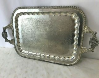 Antique Vtg Victorian Art Deco Silver Serving Tray Handles Vanity Butler Platter