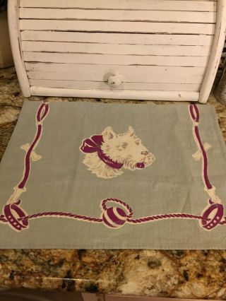 Vintage Scotty Dog Tea Towel,  Blue And Purple