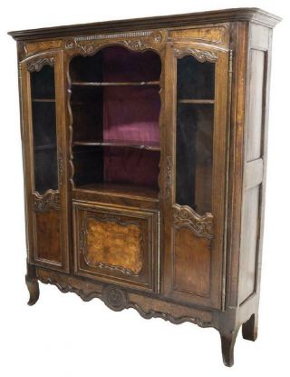French Louis Xv Style Oak & Figured Wood Bookcase,  18 / 19th Century (1800s)