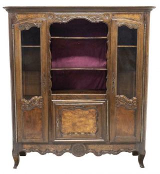 FRENCH LOUIS XV STYLE OAK & FIGURED WOOD BOOKCASE,  18 / 19th century (1800s) 2
