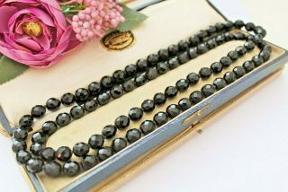 Vintage Black Glass / French Jet Beaded Necklace - Long Length