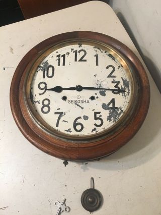 Rare Antique Seikosha Japanese Oak Round Gallery Clock Restoration Project