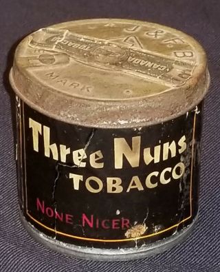 Antique - " Three Nuns " Tobacco Tin - J.  & F.  Bell Glasgow -