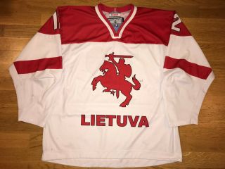 Iihf Game Worn Lithuania Lietuva Ice Hockey Jersey Shirt Tackla Xl 12 Mazulis