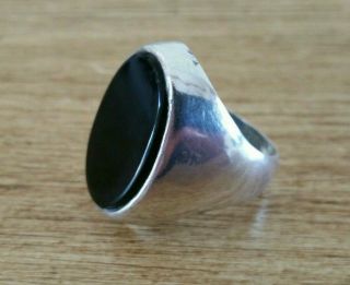 Vintage Sterling Silver Signet Ring Set With Onyx Uk Size S/t