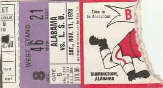 Old Vintage 1978 Alabama Vs Lsu L.  S.  U.  Football Ticket Stub