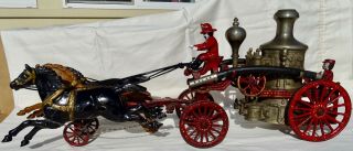 Large Antique Cast Iron Horse - Drawn Fire Pumper Toy - Could Be A Hubley