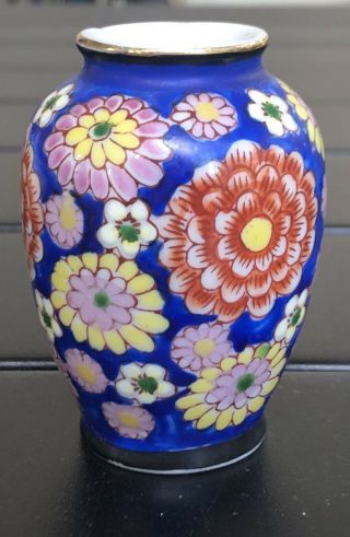 Vintage H.  Kato Occupied Japan Miniature Vase Hand Painted Flowers Floral