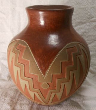 Large Vintage San Juan Pueblo Carved Pottery Jar By Martina Aquino (1920 - 1982)