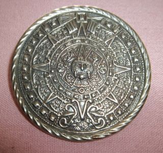 Vintage Signed Mexico 925 Sterling Aztec Mayan Sun Calendar Pendant Brooch Pin