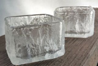 Mcm Vtg Hoya Japan 3 " Square Crystal Dish/bowls Ice Texture Stackable