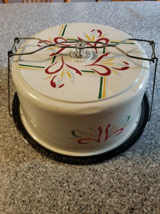 Vintage Tin Metal W/ Handle Food Cake Pie Carrier 1950 