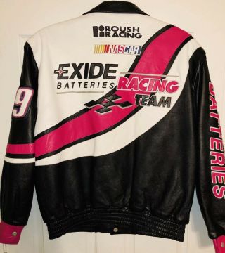 Vintage Jeff Burton Exide Racing Leather Jacket Nascar Pit Crew Roush Ford