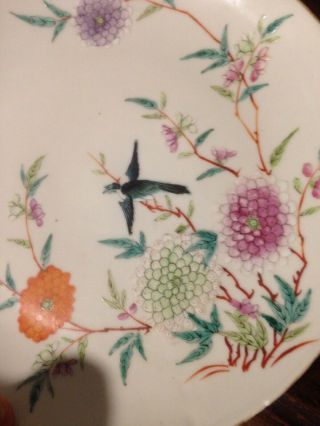 Antique Chinese Da Qing Tongzhi Nian Zhi Hand Painted Porcelain Plate 8 "