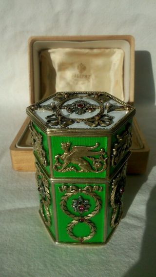 Antique Russian Faberge Silver Gilt Guilloche Enamel Box Diamond Rubies 331grams