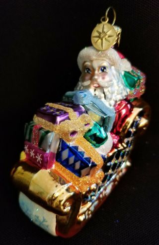 Christopher Radko Santa In Sleigh Vintage Christmas Ornament