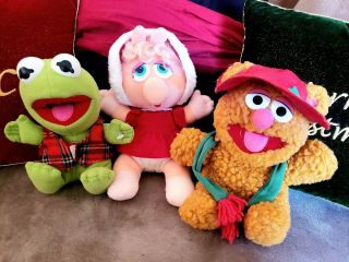 3 Vtg Muppet Babies Plushes Jim Henson Fozzie Kermit Miss Piggy Mcdonalds 1987