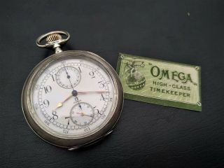 Antique Omega Pocket Watch Chronograph - Silver Case - - Swiss Made