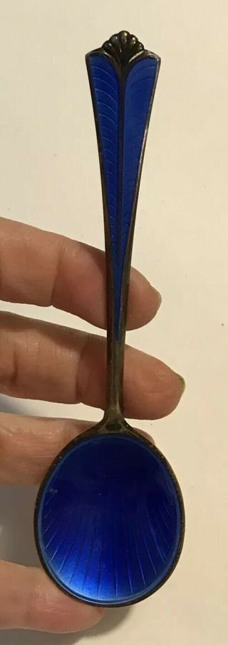 Vintage David Andersen Norway Gold Wash Sterling Blue Guilloche Enamel 5” Spoon