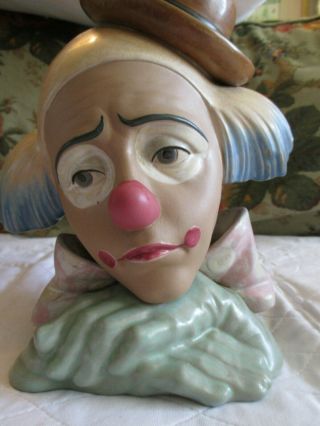 Vintage Lladro Pensive Clown Head Bust Figurine Made In Spain Flower Broken