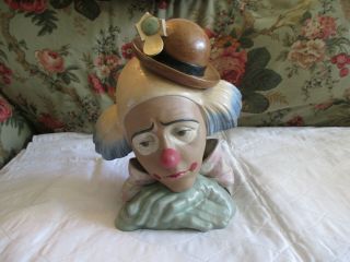 Vintage Lladro Pensive Clown Head Bust Figurine Made in Spain Flower Broken 3