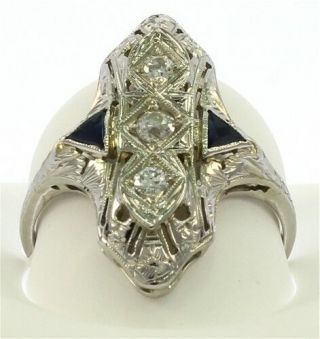 Antique Diamond And Sapphire Ladies Ring In 18 Kt White Gold.