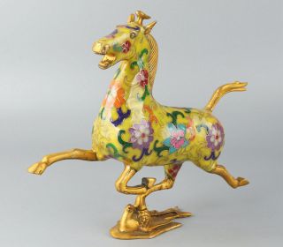 Chinese Exquisite Handmade Horse Bird Copper Cloisonne Statue