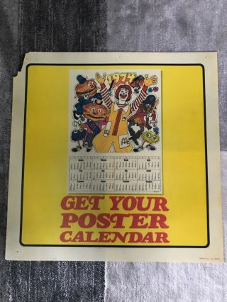Vintage 1973 Mcdonald’s Plastic Advertisement Store Display For 1974 Calendar