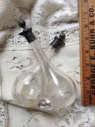 Antique Sterling Top Cork Lid Tip Double Bottle Vinegar Oil Glass Dressing Mixer