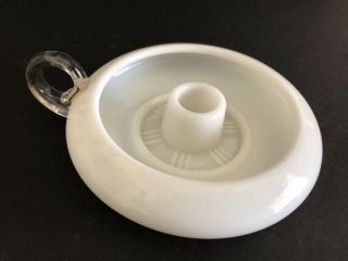 Vintage Round Milk Glass Candle Holder With Clear Glass Finger Loop 5 