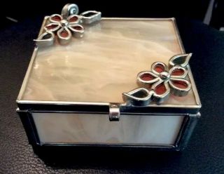 Hand Crafted Stained Glass Vintage Jewelry Trinket Keepsake Box Hinged Lid