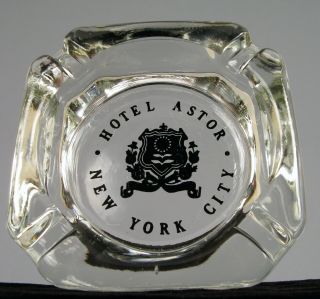 Antique York City Grand Hotel Astor Glass Cigarette Ashtray W Logo Historic