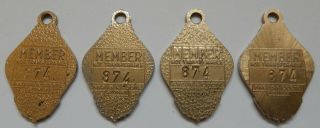 4 VINTAGE MEMBER BADGES.  ' NELSON BAY MEMORIAL R.  S.  L.  CLUB '.  1970 to 1973 2