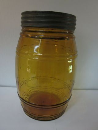 Globe Tobacco Company Detroit Amber Color Barrel Jar W/ Lid Pat.  Oct.  10,  1882