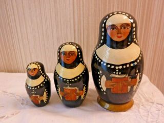 Vintage 1995 Nun Russian Nesting Doll Set Of 3 Hand Painted