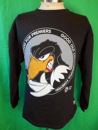 Vintage 1990s Afl Collingwood Premiers Magpies Black Poly/cotton Windcheater 16